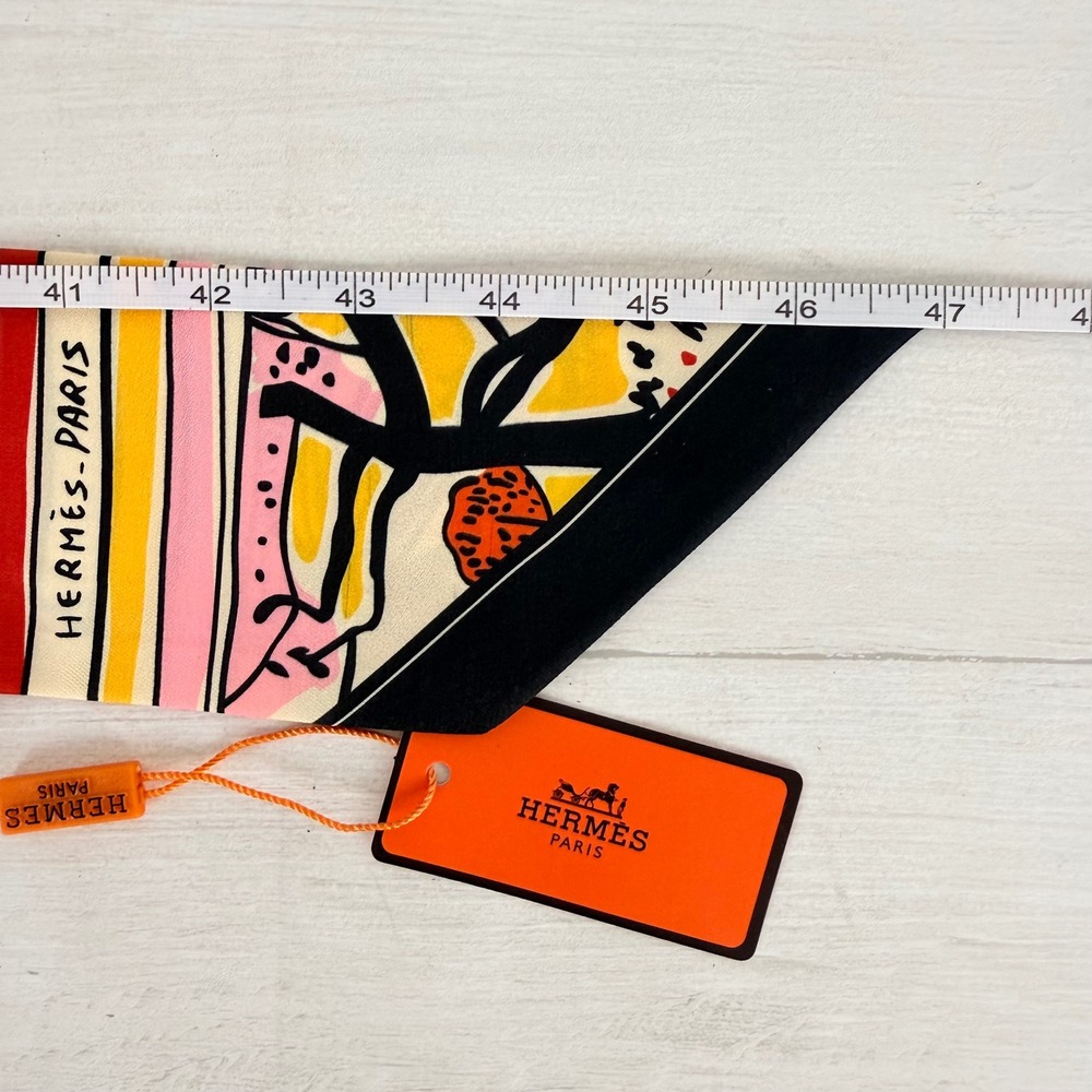 Hermes Silk Twilly Scarf Womens OS Multi Color Tropical Terrace Illustration NWT - Picture 6 of 7